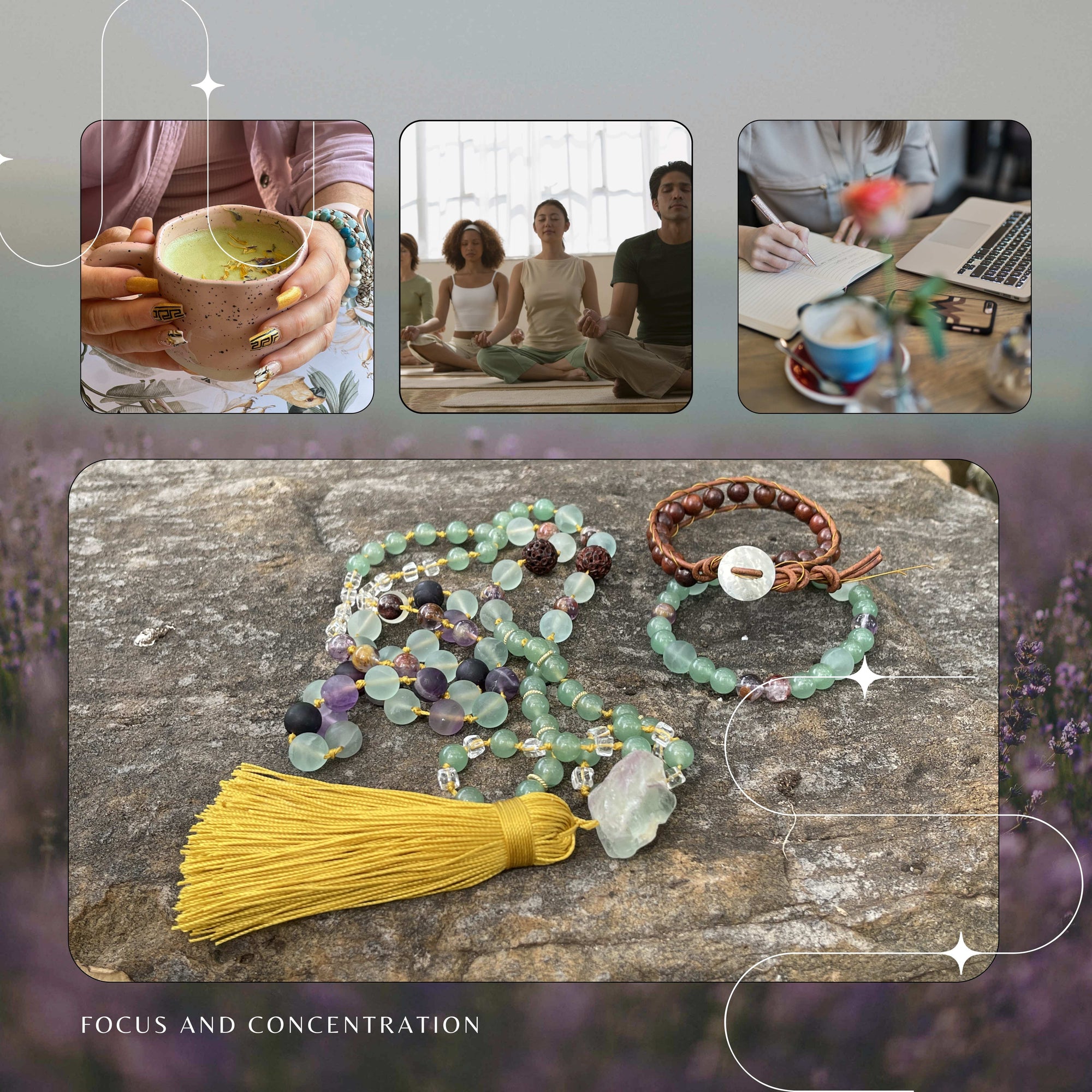 Mala and bracelet designed with focus and connection in mind