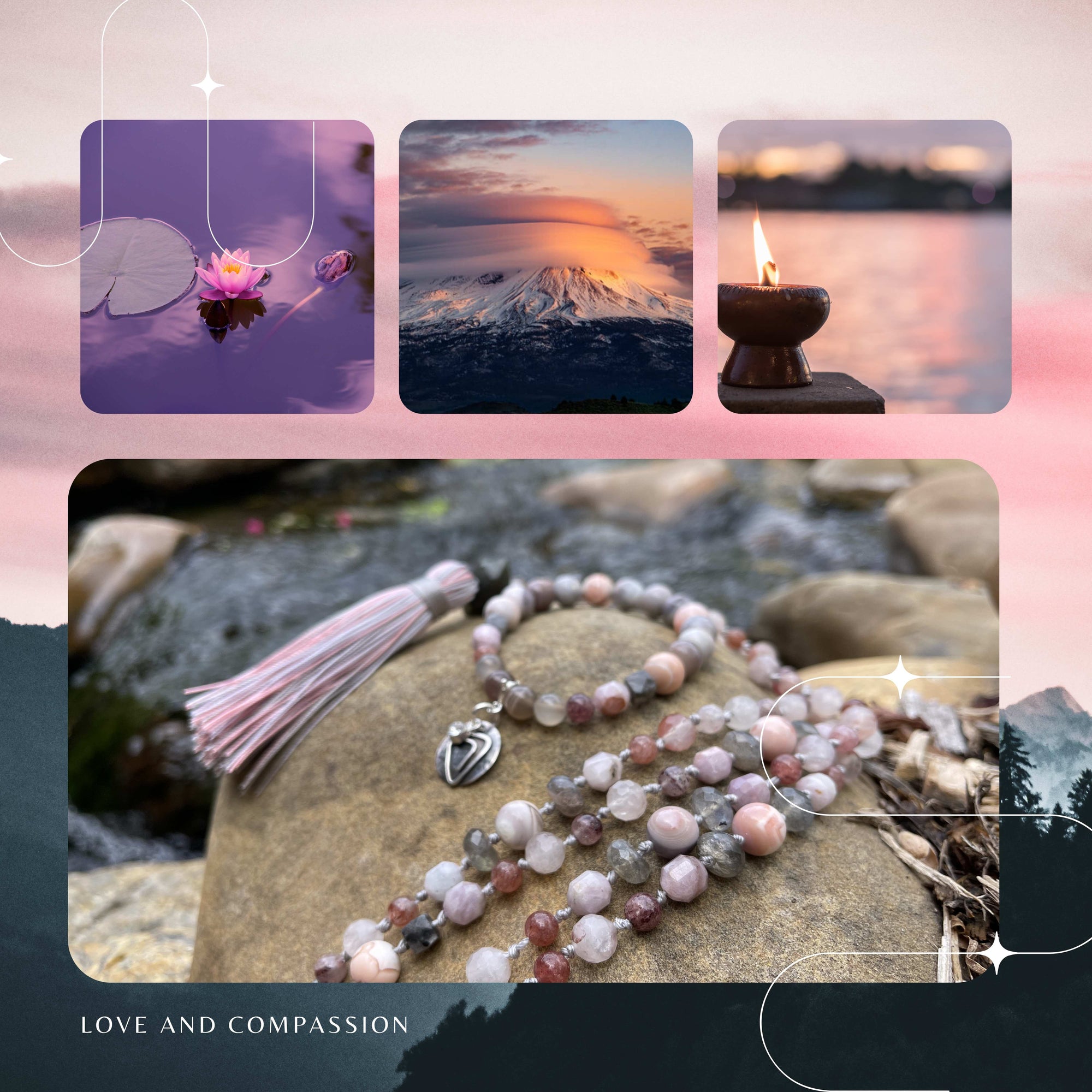 Mala and bracelet designed with love and compassion in mind