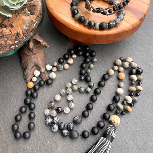 Handcrafted mala with vibrant harmony-inspired beads