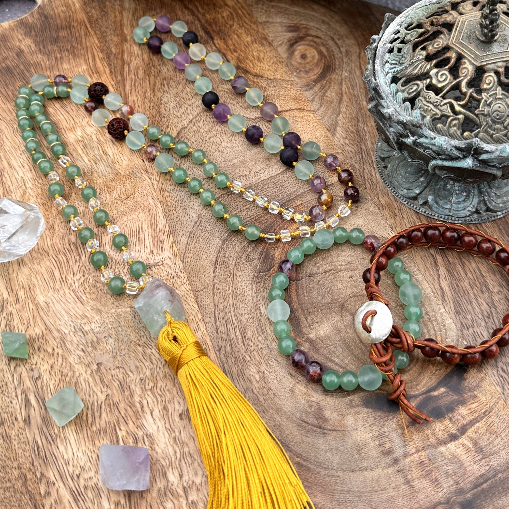 Handcrafted mala and brcelet set with vibrant spiritual-inspired beads