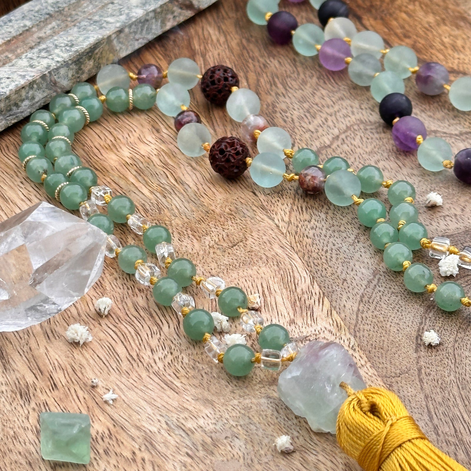 Handcrafted mala and brcelet set with vibrant spiritual-inspired beads