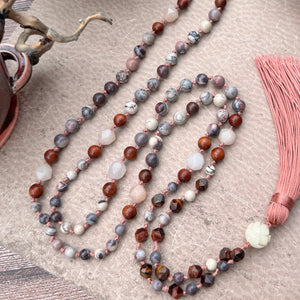 Handcrafted mala with vibrant serenity-inspired beads