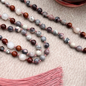 Handcrafted mala with vibrant serenity-inspired beads