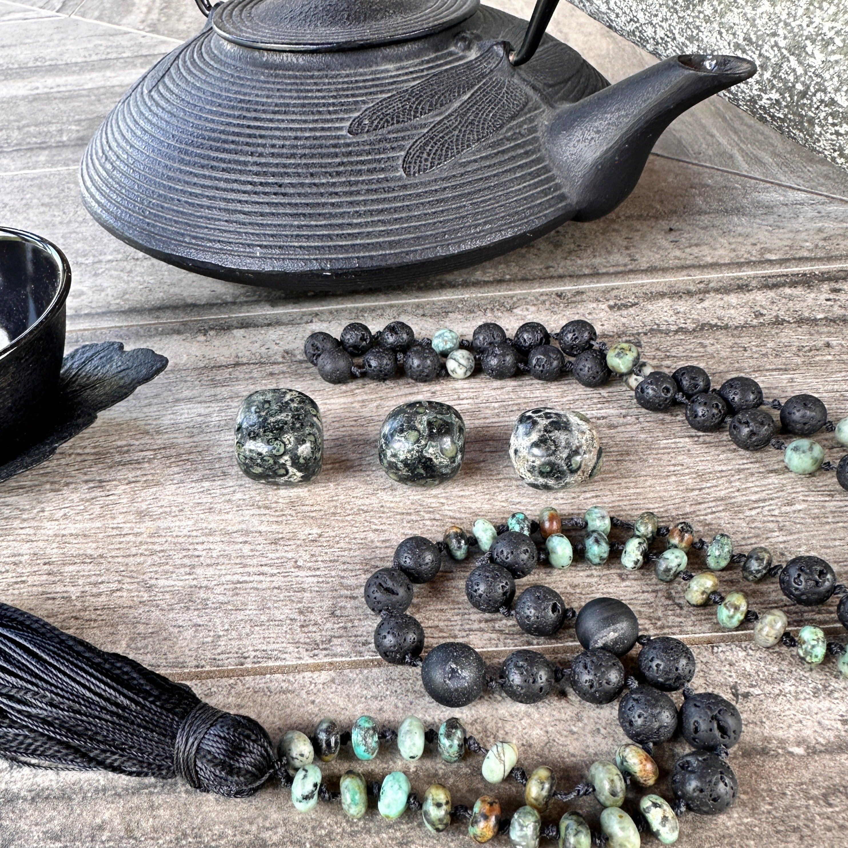 Handcrafted mala with vibrant transformation-inspired beads