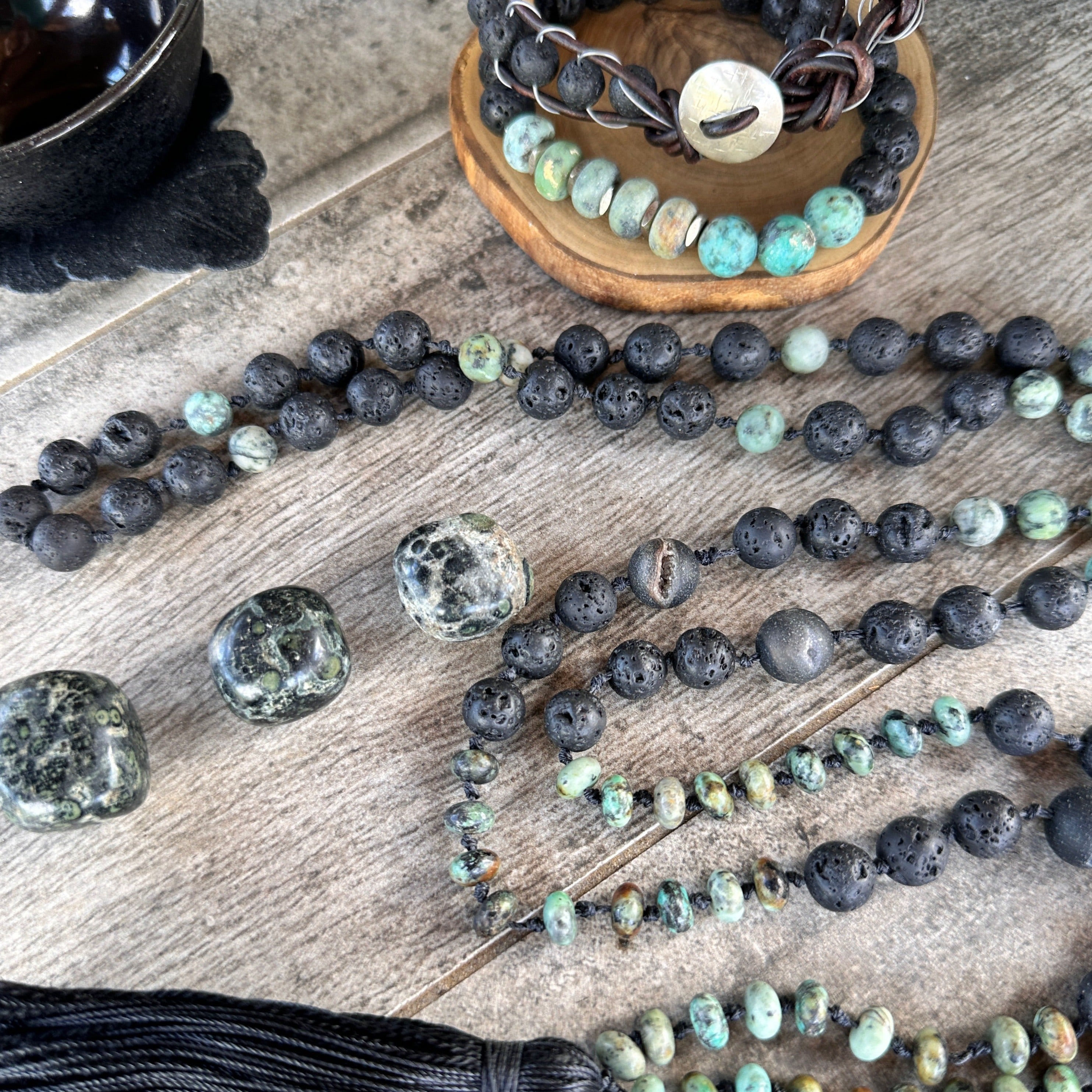 Handcrafted mala and bracelet with vibrant transformation-inspired beads