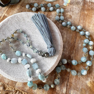 Handcrafted mala with calming sea-inspired beads