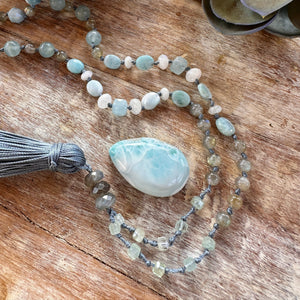 Handcrafted mala with calming sea-inspired beads